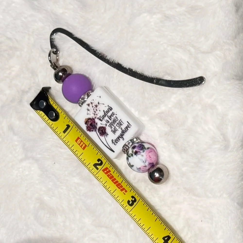 Purple & White Beaded Bookmark “Kindness is free Sprinkle that stuff Everywhere”